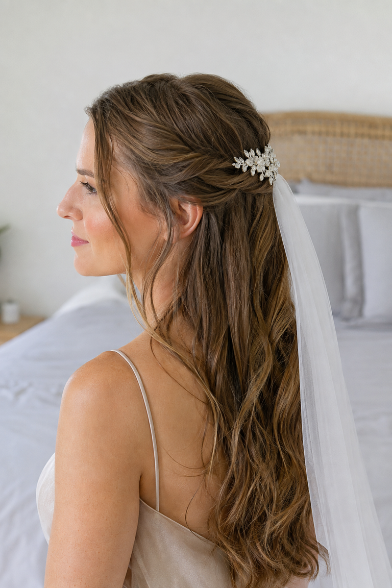 22 Half Up Wedding Hairstyles with Veil, and How to Pin It